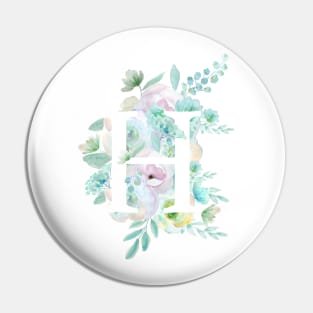 Botanical alphabet H green and purple flowers Pin