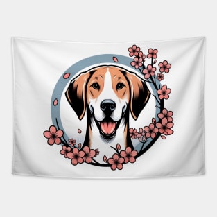 American Foxhound Enjoys Spring with Cherry Blossoms Tapestry