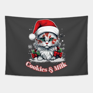 Cookies & Milk - Christmas Cat - Winter Holiday Tapestry