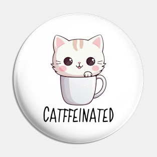 Cute Funny "Catffeinated" Cat Drawing Pin