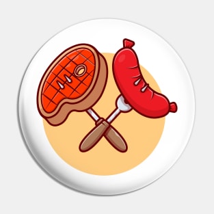 Roast Beef And Sausage Cartoon Vector Icon Illustration Pin