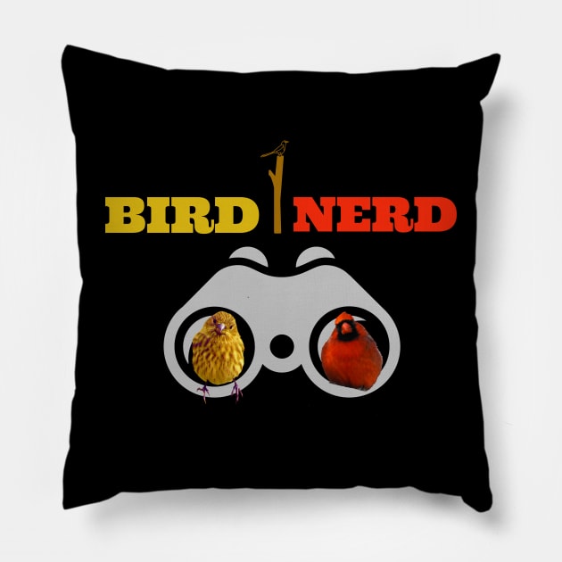 Birds In Binoculars Bird Nerd T-shirt Pillow by KathyG'sArt