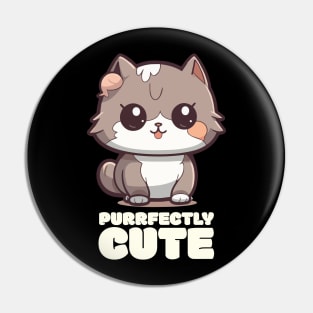 Purrfectly Cute" T-Shirt - Adorable Cartoon Kitten Design Pin