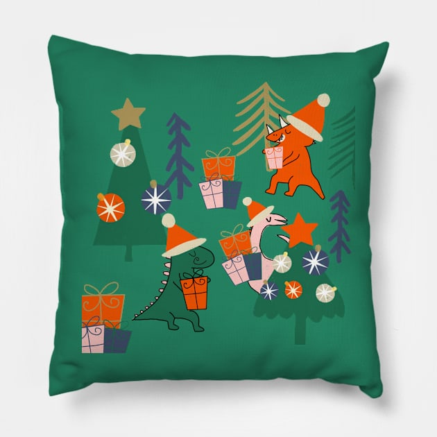 Dinosaur Christmas Party Pillow by bruxamagica