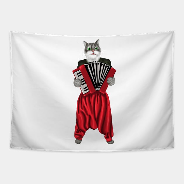 Cat Playing Accordion Christmas Gift Tapestry by Merchweaver