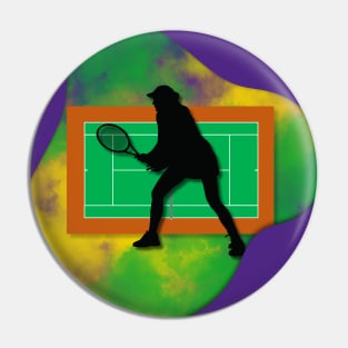 Tennis Player with Tennis Court Background and Wimbledon Colours 4 Pin