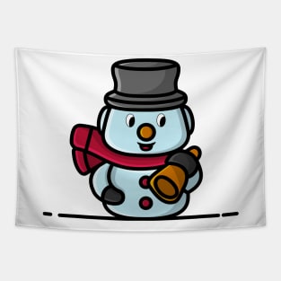 Snowman with hat and scarf cartoon character vector icon illustration. Tapestry