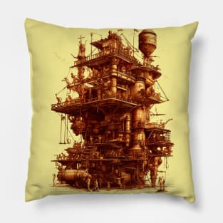 Victorian Rube Goldberg Steampunk Machine Architecture Pillow