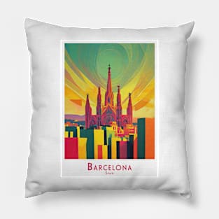 Colorful minimalistic Barcelona Vibrant Skyline in Spain Pillow