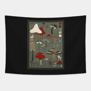 Mushrooms Botanical Cottagecore Doodles Tapestry