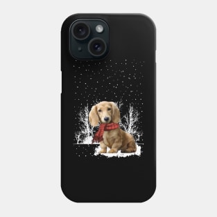 Christmas Cream Dachshund With Scarf In Winter Forest Phone Case