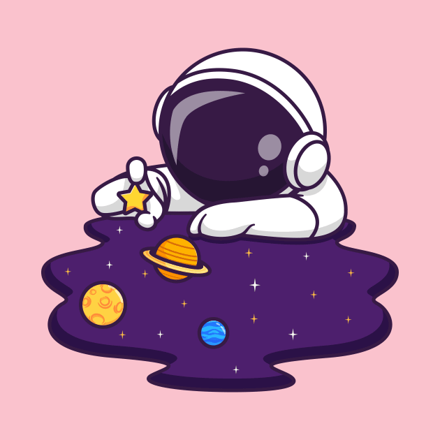 Cute Astronaut Playing Planet And Star In Space Cartoon by Catalyst Labs