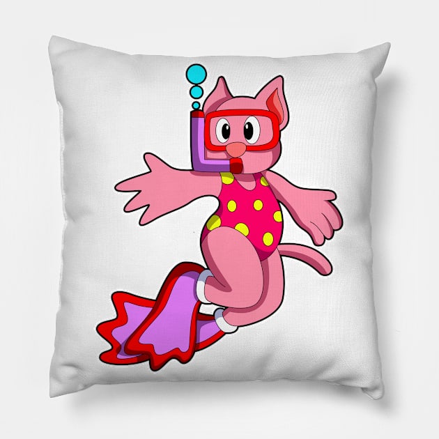 Cat at Swimming with Swimming goggles Pillow by Markus Schnabel