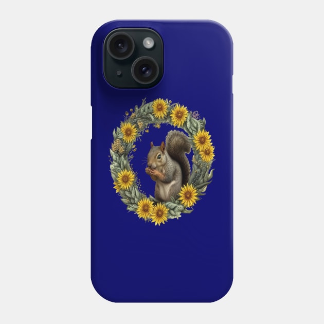 Gray Squirrel With Yellow Flower Wreath Kentucky State Tattoo Art Phone Case by taiche