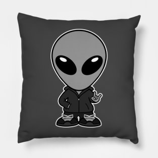 Alien Holding Up 'Rock On' Hand Sign Pillow