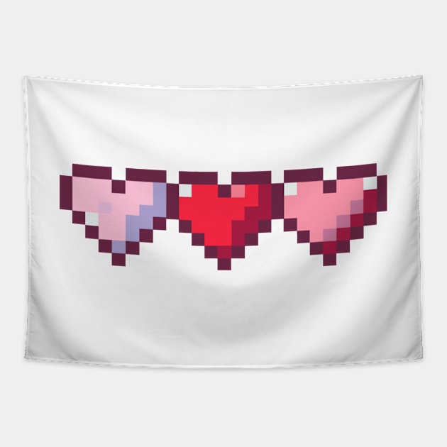 Pink Row of Hearts Pixel Art Tapestry by christinegames