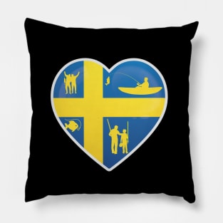 I Love Fishing in Sweden Flag Fisherman Angler Pillow