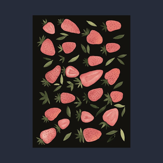 Watercolors strawberries - dusty pink on dark background by wackapacka