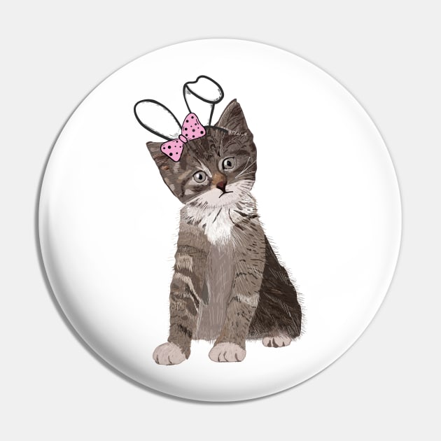 Cute hand drawn cat with easter bunny ear and pink ribbon Pin by GULSENGUNEL