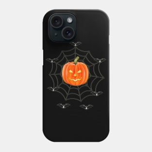 HALLOWEEN Jack O' Lantern caught in a Spiderweb Phone Case