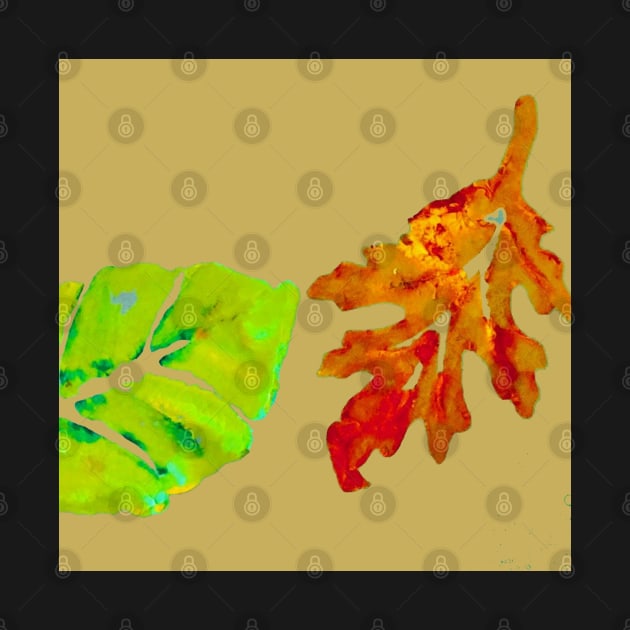 Fall Leaves Painting and Digital on light brown, tan, khaki by djrunnels