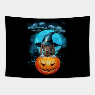 German Shorthaired Pointer Witch Hat Pumpkin And Blue Moon Tapestry