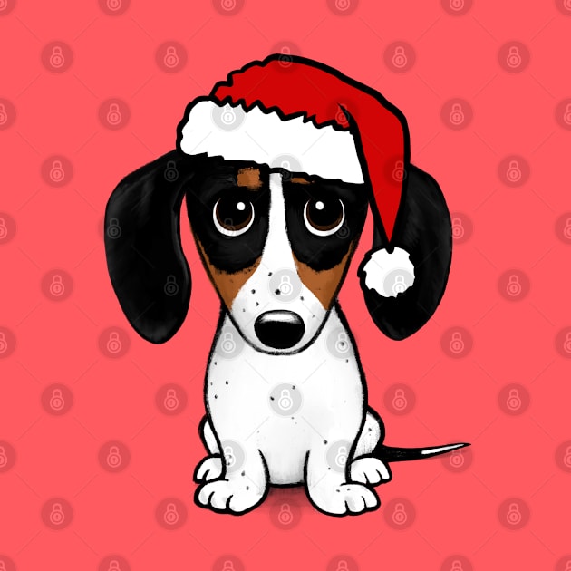 Piebald Dachshund with Santa Hat Cute Wiener Dog Christmas by Coffee Squirrel