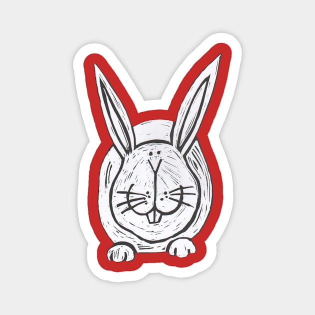 Rabbit, Big, Fat, White Rabbit, on pink. Magnet by krisevansart