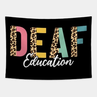 Deaf Education Half Leopard DHH Funny Deaf ASL Teacher Tapestry