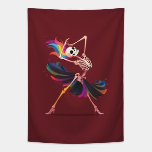 Dancing Skeleton Rainbow Ballerina Tapestry