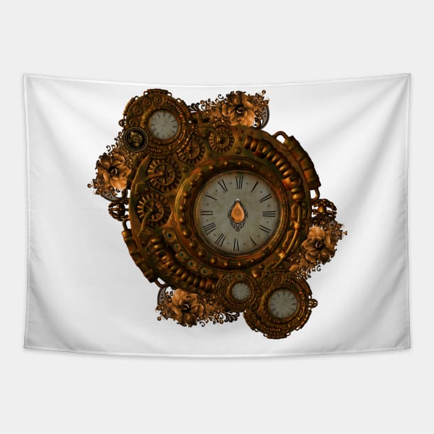 Golden clockwork with flowers Tapestry by Nicky2342