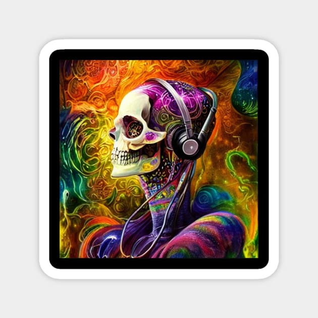 Bones Skull Listening To Music Magnet by Skull Listening To Music