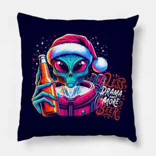 Galactic Santa Alien Toasting Holiday Cheers Pillow