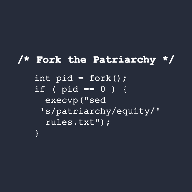 Fork the Patriarchy /* fork() and exec() */ - white text by Bits