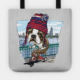 Boston Terrier Dog with Red, Blue and White Winter Beanie Tote