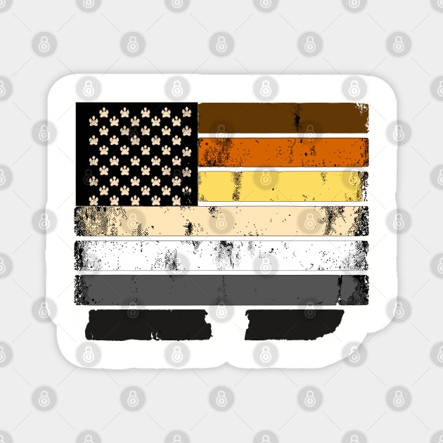 Bear Pride Flag with Paw Prints - Distressed Grunge Style LGBTQ+ Pride Illustration Magnet by WarFX Designs