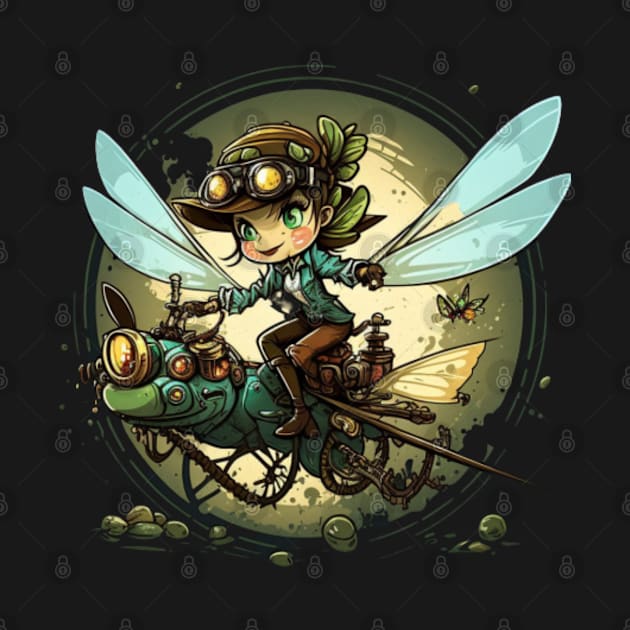 Steampunk Battle Fairy Riding a Dragonfly by ForbiddenGeek