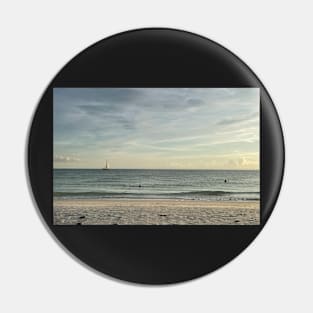 Scenic Beach with Sailboat Pin