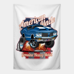 Patriotic American Made Classic Car Cartoon Illustration Tapestry