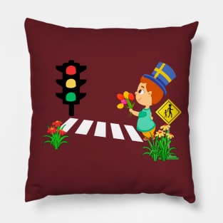 Little boy crossingn the road Pillow