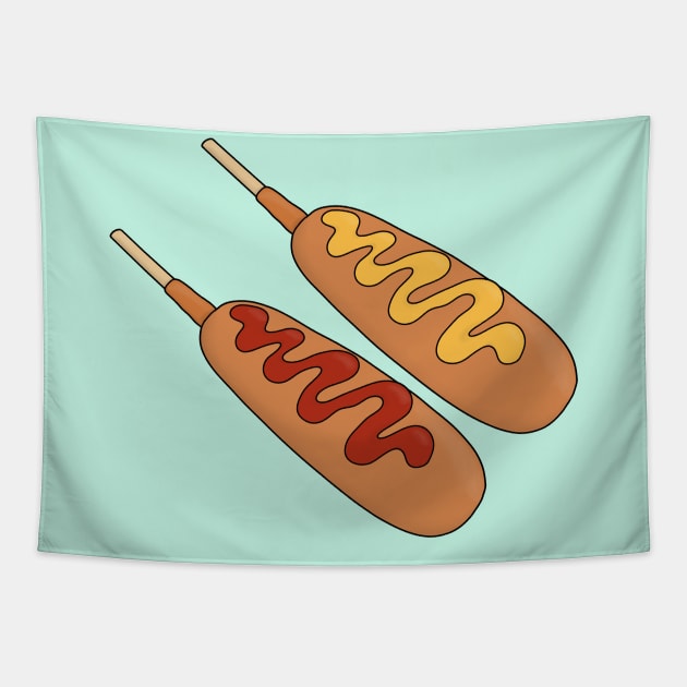 Ketchup and mustard on corn dogs Tapestry by DiegoCarvalho