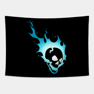 Flaming Skull Blue Tapestry