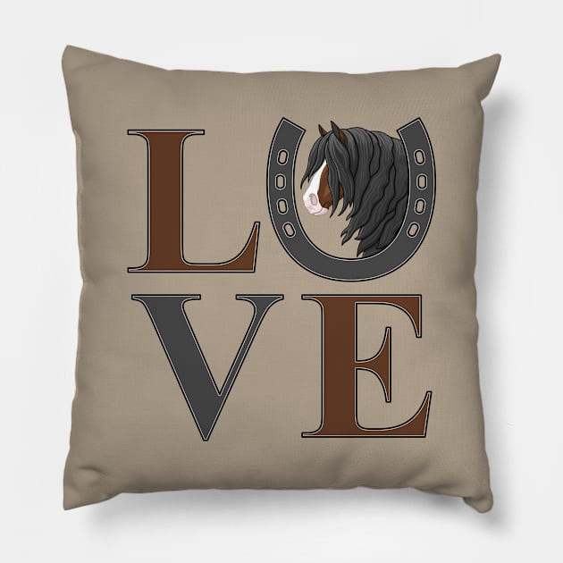 Brown Bay Gypsy Vanner Draft Horse LOVE Pillow by csforest