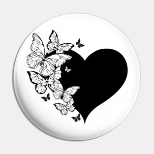 Black Heart with Contour Butterflies Pin