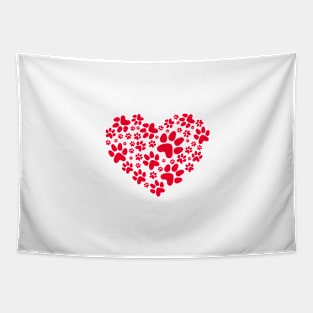 red paw prints heart Tapestry