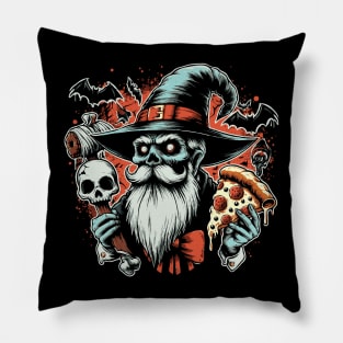 Pizza Wizard Vintage Horror Design Pillow