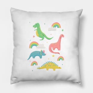 Dinosaurs + Rainbows in Pink Pillow