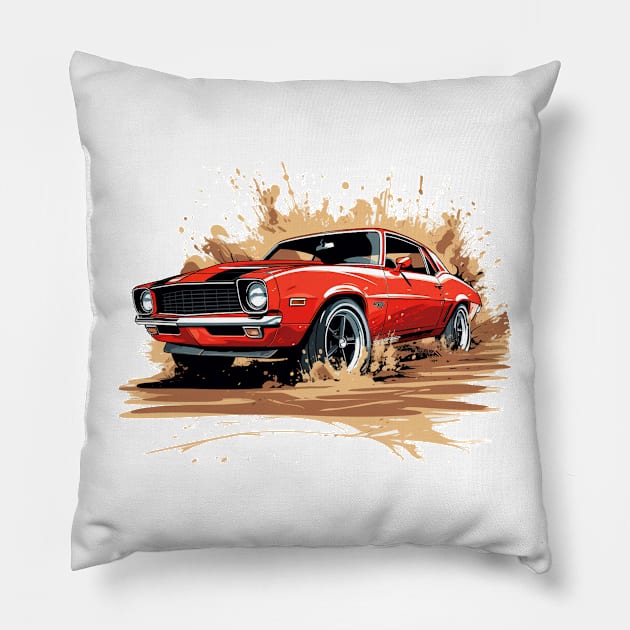 Camaro Red Cartoon Pillow by SynchroDesign