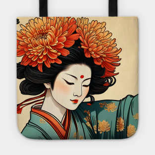 Asian girl flowers Tote