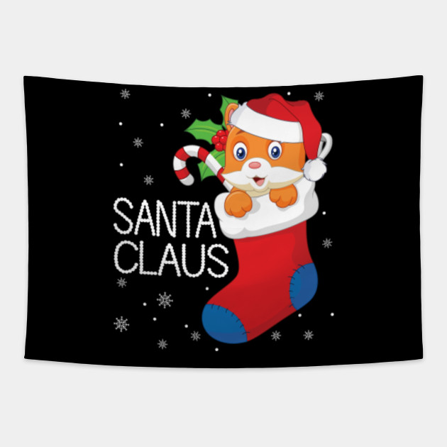 Cat Inside Santa Shoes Noel Tree Snow Santa Claus Merry Xmas